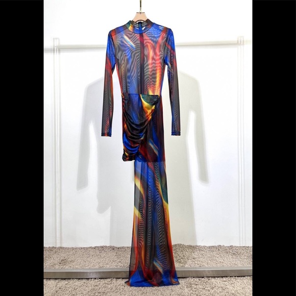 Asymmetric Flame long sleeve Tulle Dress - Picture 4 of 9